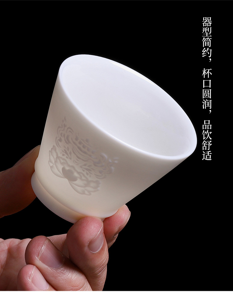 Dehua white porcelain cups 8 only suit ceramic suet jade master kung fu tea family tea cup cup