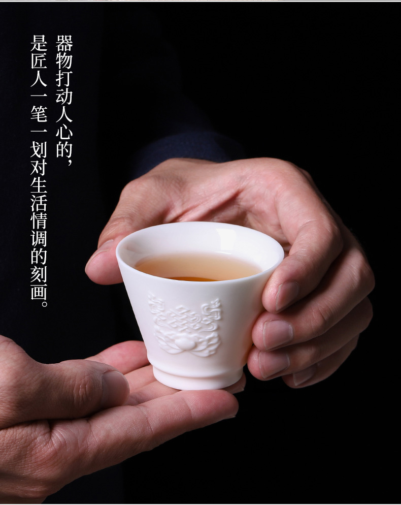 Dehua white porcelain cups 8 only suit ceramic suet jade master kung fu tea family tea cup cup