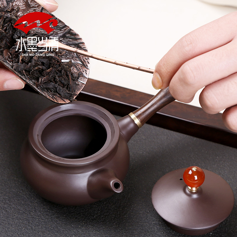 Yixing purple sand side of kung fu tea set the pot of the six cups suit Chinese I creative household contracted teapot