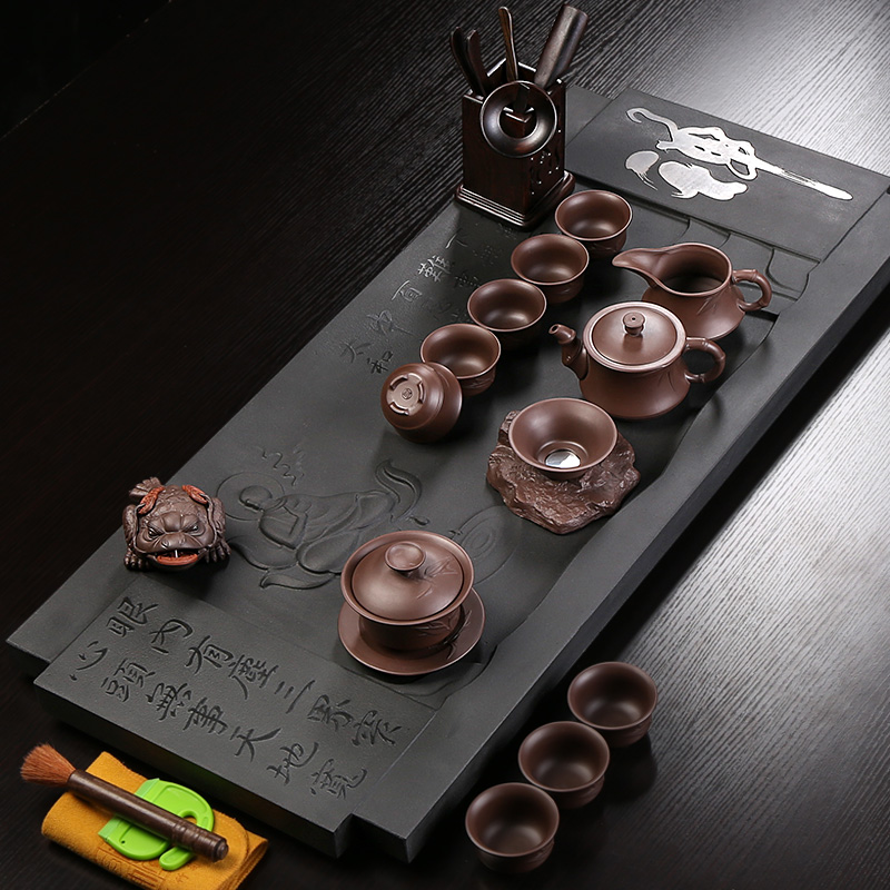 Kung fu tea set creative household large sharply stone 6 Chinese tea tray cups suit contracted office restoring ancient ways