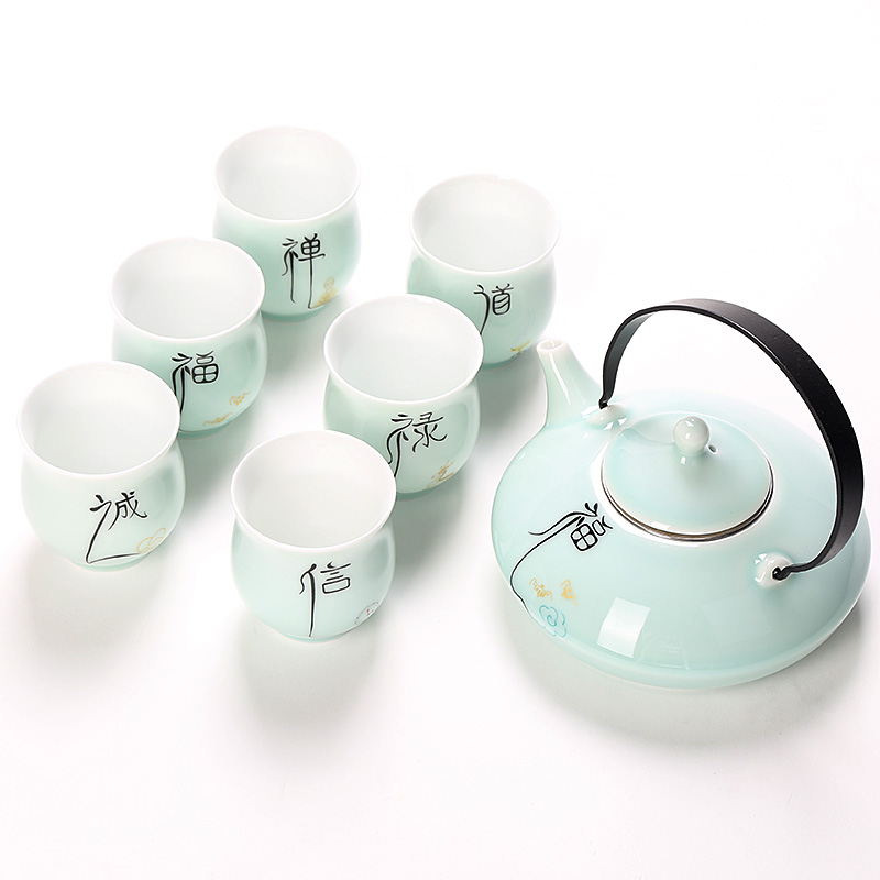 Celadon girder pot of kung fu tea set a complete set of creative ceramic cup six modern household whole teapot combination