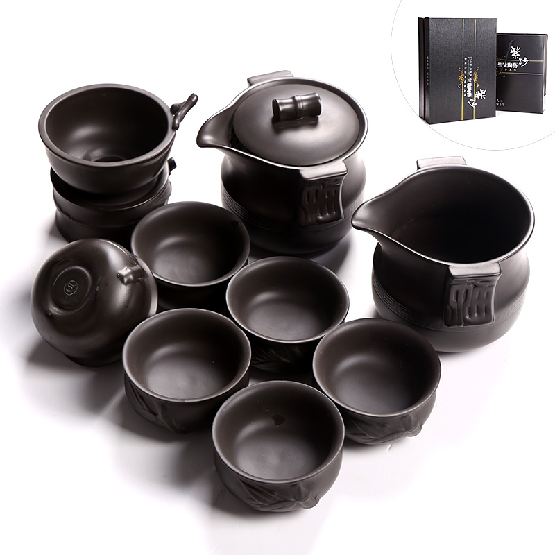 Undressed ore it 6 cups xi shi pot of kung fu tea set household contracted ceramic Chinese tea to restore ancient ways