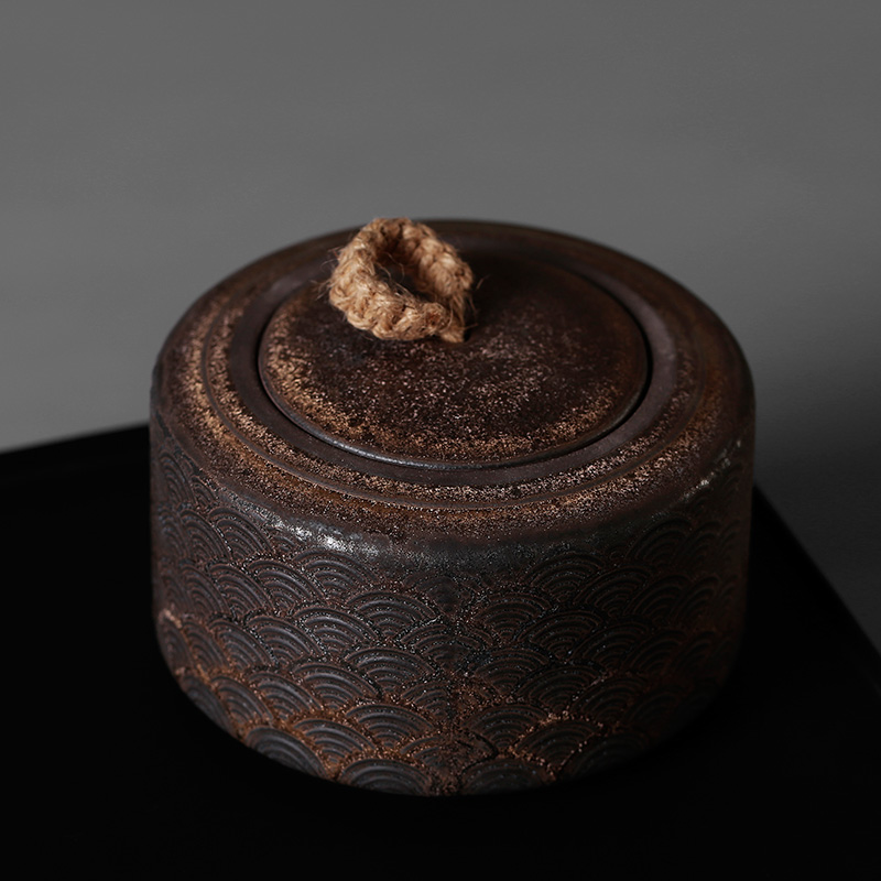 Large size coarse pottery seal character antique tea caddy fixings bag as cans ceramic Japanese storage tank is contracted and restoring ancient ways