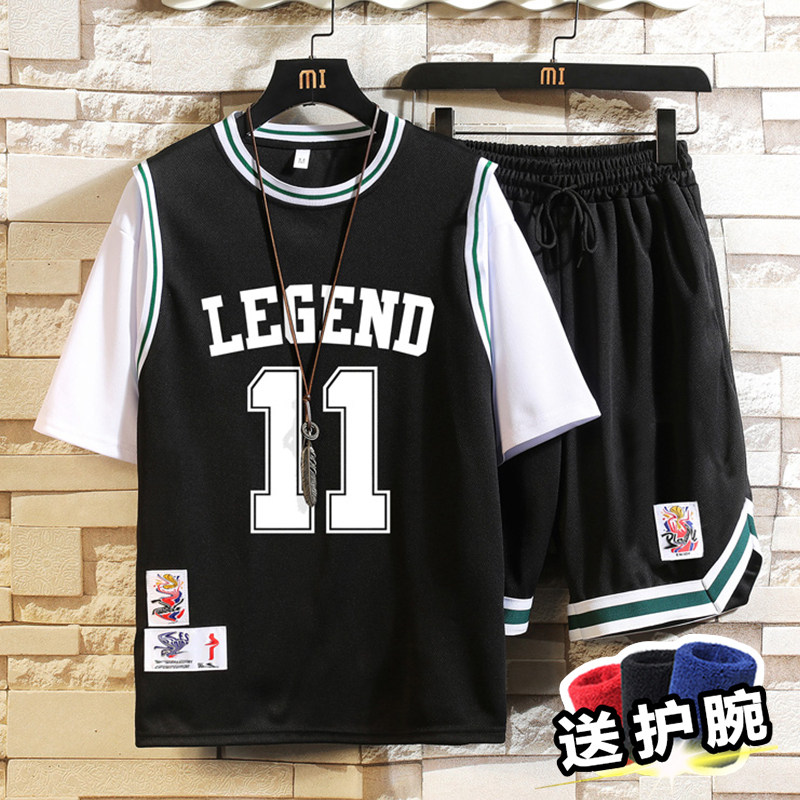 Basketball Irwin Jersey Teen Junior High School Student Fake Two Speed Dry Short Sleeve T-shirt Sports Basketball Clothes Suit