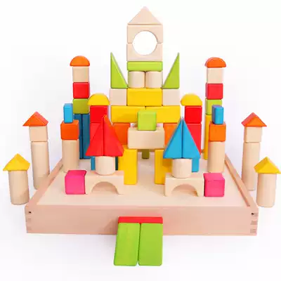 Wooden large wooden Wooden Baby building blocks 0-1-2-3 one-year-old baby birthday gift can gnaw children's toys