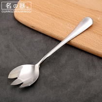 Stainless steel salad fork Salad fork Salad spoon fork long handle large spoon fork Stainless steel household creative spoon