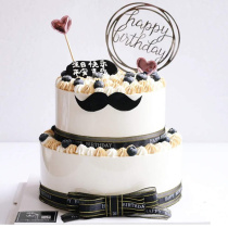 Fathers Day mens beard cake decoration card dad beard birthday flag Black Beard dessert table plug-in