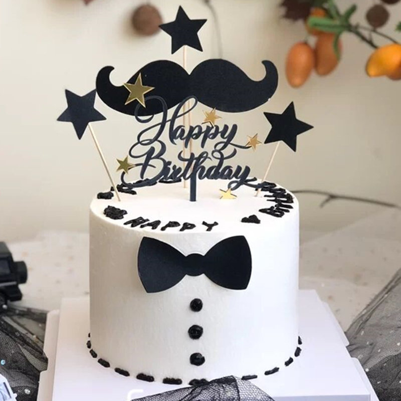 Black Gentleman Beard Cake Set Insert Piece Dessert Dessert Dessert Plant Birthday Cake Dress