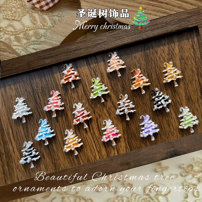 【Colorful Christmas】Diy Handmade 3D Snow-Melted Christmas Tree Nail Art Decorations Wearable Nail Christmas Decoration Tools