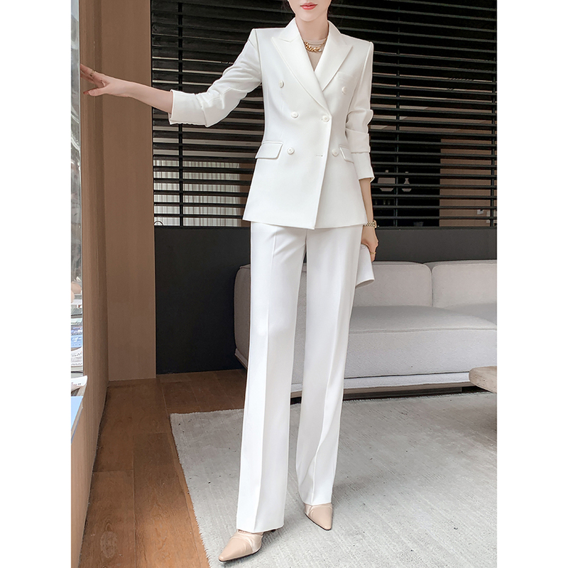 High-End Women's Suit Set 2026 New Spring, Autumn, and Winter Sophisticated Business Formal Wear Casual Wide-Leg Pants White Suit