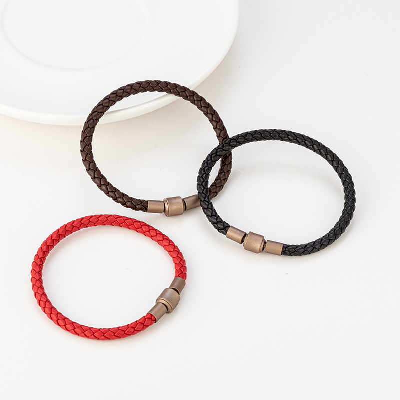 Genuine Leather Bracelet with Zhoujia Clasp, 5mm XL Thick Style, Replacement Strap for Threading Fortune Beads, 3D Hard Gold Versatile Zodiac Year Bracelet