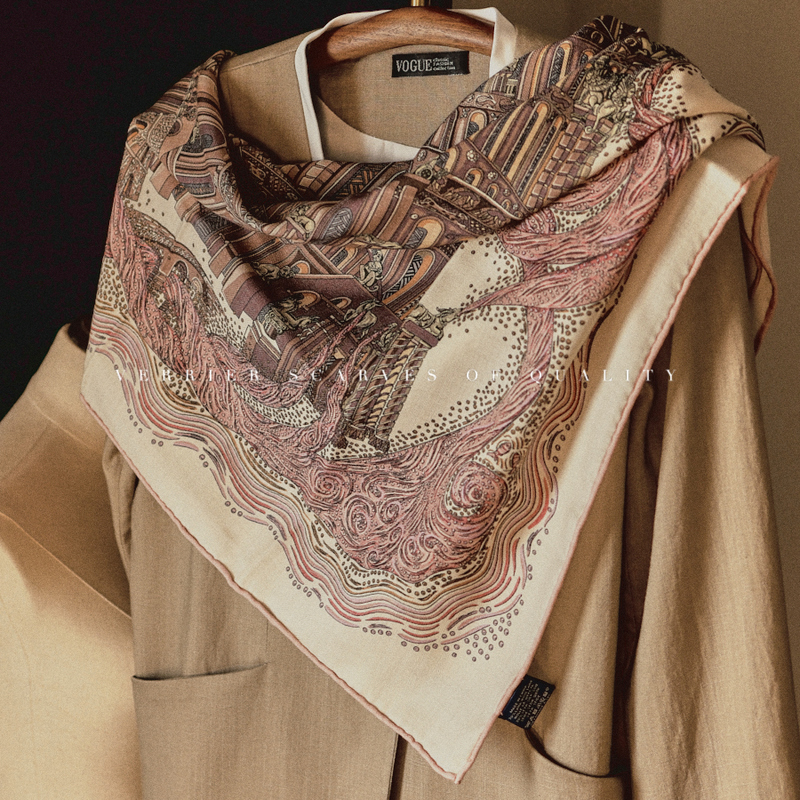 Pink Tower~ Old Money Style Silk Wool Scarf for Women, Autumn and Winter, Air-Conditioned Room Shawl, Dual-Use Outerwear 90 Pink Tower~ Old Money Style Silk Wool Scarf for Women, Autumn and Winter, Air-Conditioned Room Shawl, Dual-Use Outerwear 90