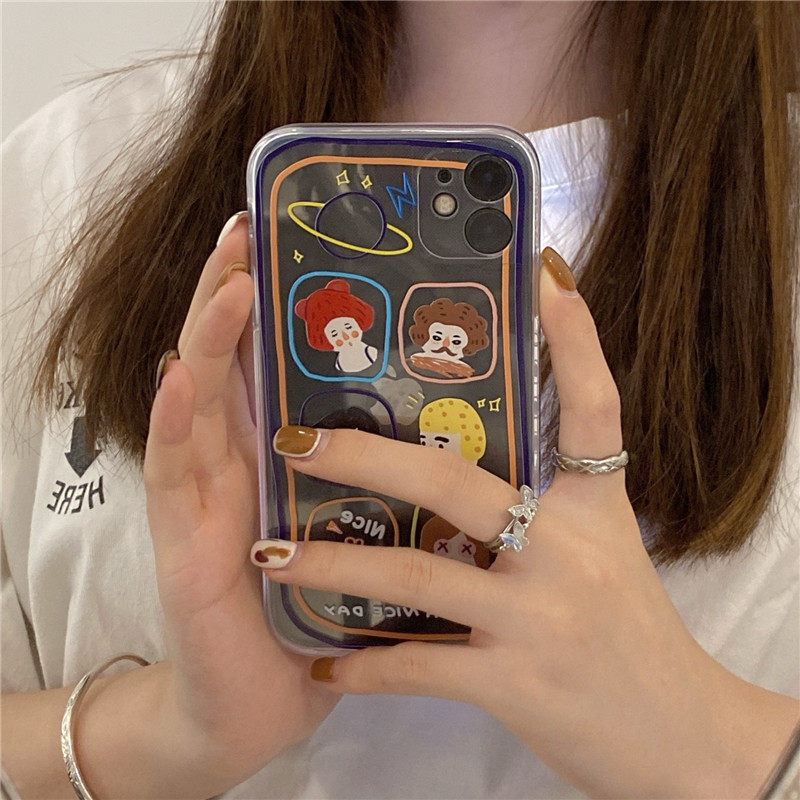 Line graffiti is suitable for Apple 11 12 13 transparent XSMAX Japan and South Korea iPhone6s 7 8plus silicone anti-drop xs xr protective case 13proma