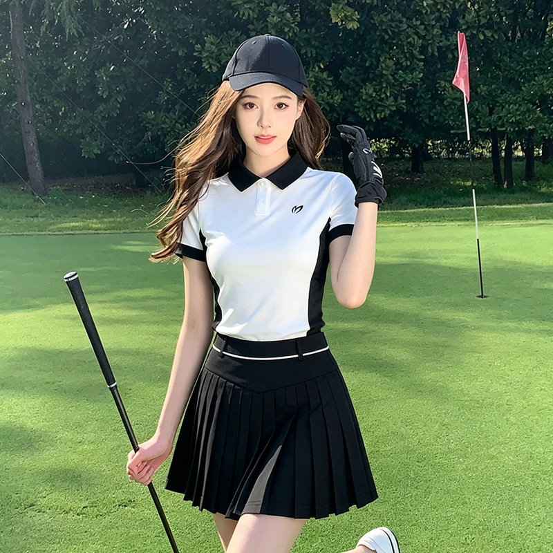 Summer New Golf Clothing Women's Lapel Short-Sleeved Comfortable Quick-Drying Breathable Moisture-Absorbing Elastic Sports Skirt