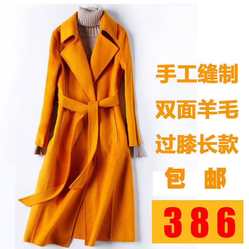 Mùa đông màu đỏ chống mùa fleece cashmere len áo len trên đầu gối dài của phụ nữ áo khoác nhỏ