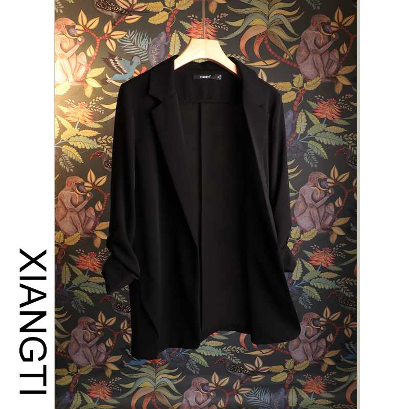 XT small suit jacket women's thin section spring and summer 2021 new black casual drape design sense nine-point sleeve chiffon