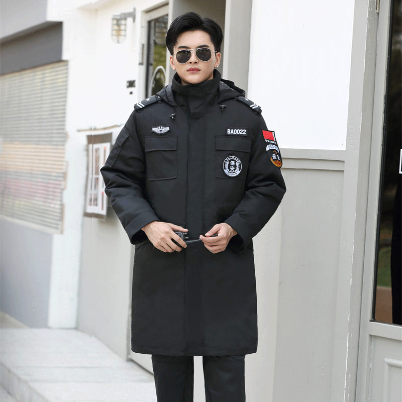 Security coat men's winter military cotton coat women black for training cotton quilted padded jacket workwear cotton clothes-Taobao