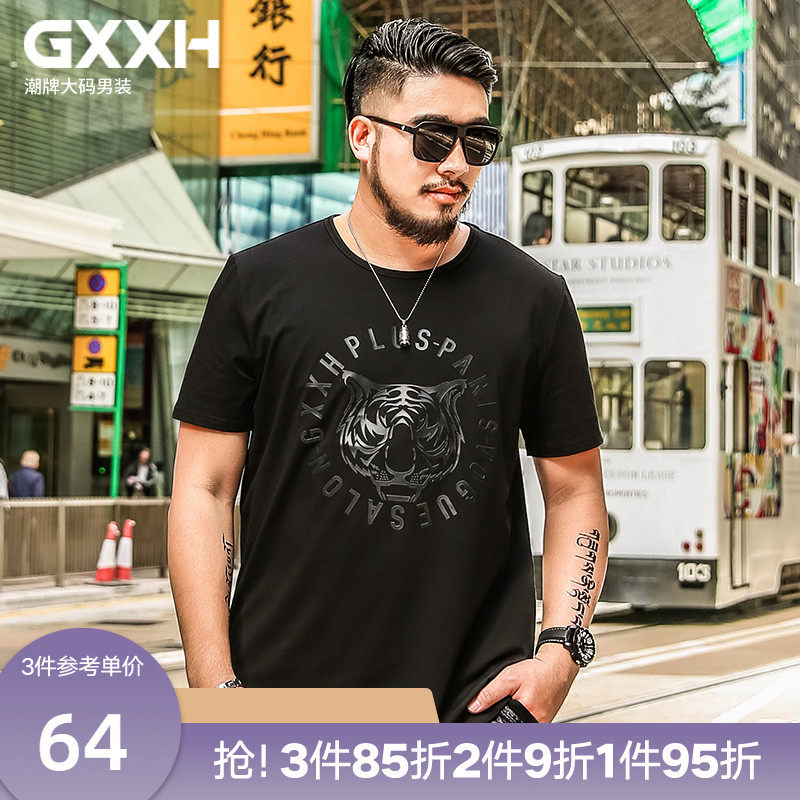GxxH Fat guy short sleeve t-shirt big size man 200 catty chubby chubby card plus fattening up the loose trend men's summer