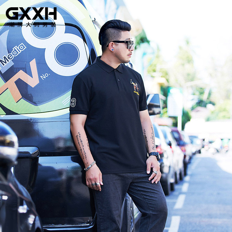 GxxH tide brand plus size men's fat plus fat plus lapel T-shirt Fat Guy Hong Kong trend short-sleeved Paul POLO shirt