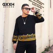 GxxH large size mens fashion brand loose casual fat long sleeve T-shirt fat fat fat fat extra hot stamping T-shirt