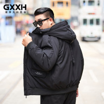 GxxH large size mens tide fat winter clothes short cotton coat coat plus fat size cotton jacket loose hooded cotton suit
