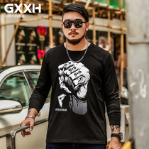 GxxH large size T-shirt men long sleeve loose trend print plus fat plus size mens base shirt autumn T-shirt men
