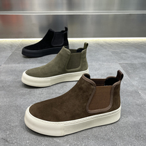 Martin boots man 2022 new genuine leather soft-bottom Chelsea boots high helps a foot pedal sloth shoe thick bottom 100 lap short boot