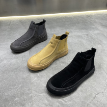 Mens shoes winter plus velvet new thick-soled cotton shoes genuine leather high-top shoes suede fur slip-on boots soft-soled casual shoes