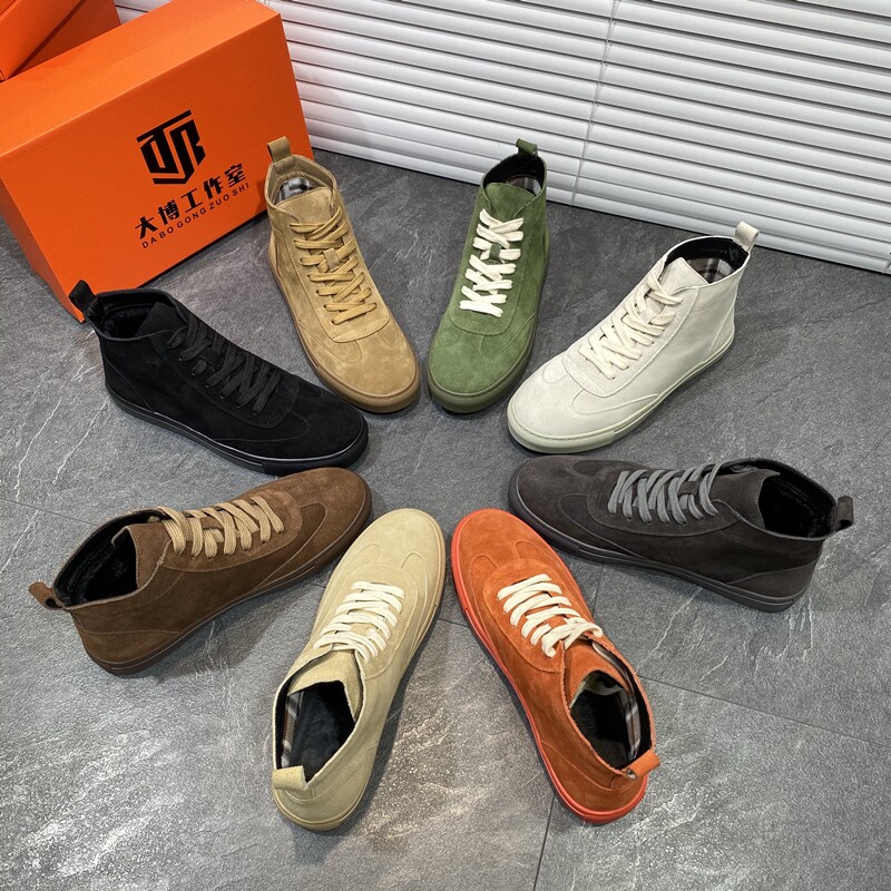 High-top shoes men's leather Korean version of the trend of all-match autumn and winter new plus velvet thick warm cotton shoes men's shoes