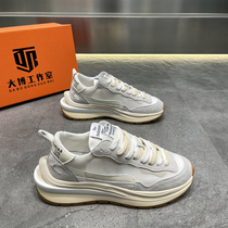 Mens shoes summer breathable daddy shoes trendy leather thick-soled waffle shoes mesh thin low-top shoes sports casual shoes