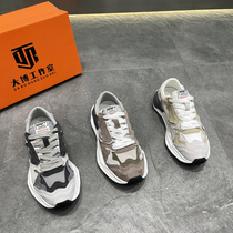 Mens shoes summer style breathable mesh sports shoes genuine leather retro trend small white shoes thick bottom all-match mens casual shoes