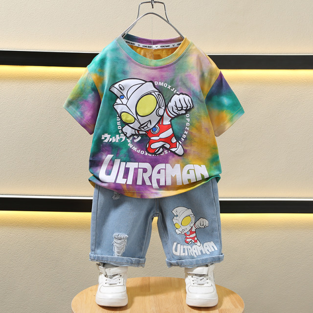 Ultraman Clothes Boys Summer Suit 2024 ເຄື່ອງນຸ່ງເດັກນ້ອຍໃຫມ່ Summer ເດັກນ້ອຍຜູ້ຊາຍແຂນສັ້ນແສງສະຫວ່າງເຖິງຄົນອັບເດດ: ເດັກນ້ອຍ