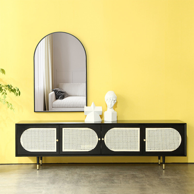 Home Nordic solid wood TV cabinet living room rattan TV cabinet retro light luxury small apartment floor cabinet small red book