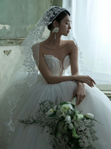 Lily of the valley three-dimensional lace flower long veil high-end photography sample props and makeup concave shape forest style makeup hard