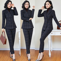 Spring and Autumn English style plaid woolen small suit jacket professional suit female Korean fashion casual temperament goddess Fan