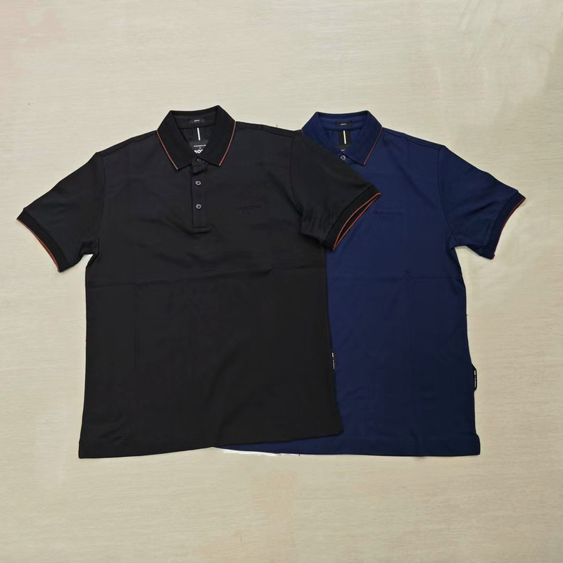Men's Black Label Boss Porsche Collaboration Mercerized Soft Cotton Lapel Short Sleeve Polo Shirt