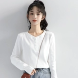 Весенний белый осенний приятный телу сексуальный лонгслив, тренд сезона, в корейском стиле, V-образный вырез