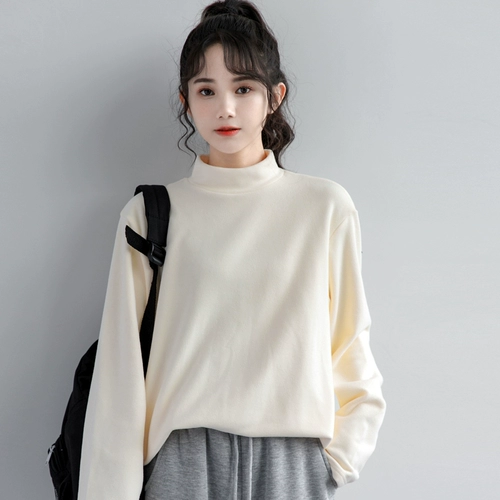 Демисезонный абрикосовый двусторонний бархатный приятный телу зимний брендовый лонгслив, увеличенная толщина