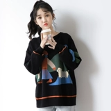 Весенний свитер, ретро лонгслив, тренд сезона, круглый воротник, оверсайз