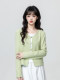 Green Fake Two-Piece Long-Sleeve T-Shirt for Women, Spring and Autumn 2026 New Style, Irregular V-Neck, Can Be Worn Inside or Outside, Short Top