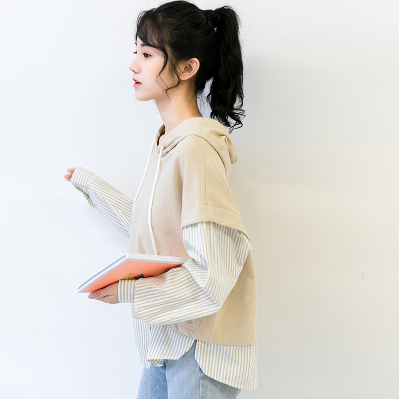 孜索2021秋季新款韩版学生假两件上衣女衬衫袖子...