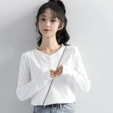 Весенний белый осенний приятный телу сексуальный лонгслив, тренд сезона, в корейском стиле, V-образный вырез