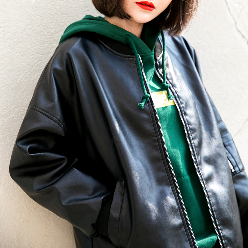 孜索皮衣女宽松外套2020春秋新款BF风PU皮棒...