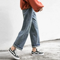 Весенние штаны, джинсы, свободный прямой крой, высокая талия, в корейском стиле, для школьников