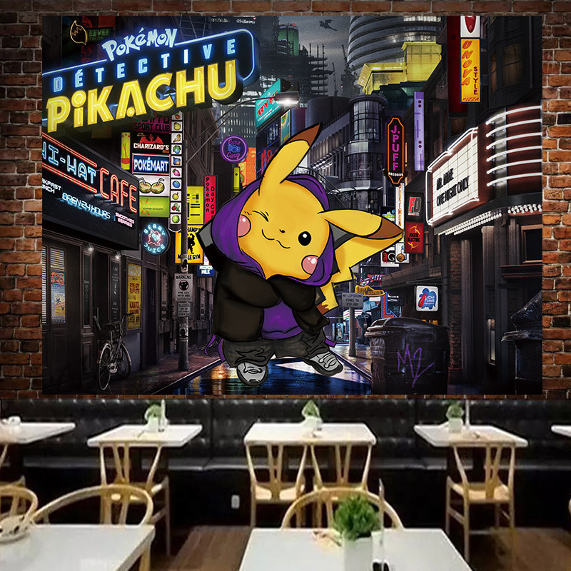 Pikachu anime background cloth ins hanging cloth bedside wall cloth bedroom wall vibrato net red wall decoration canvas