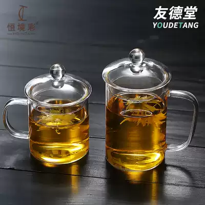 Large capacity thick glass cup high temperature resistant tea cup anti-hot nostalgic retro big tea tank household water cup tea cup