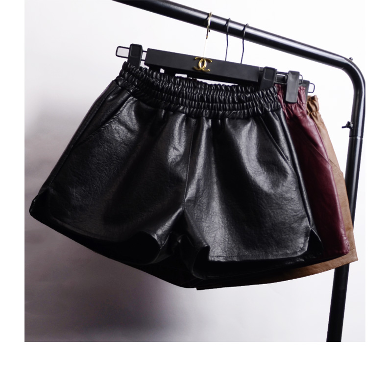 2018 mới quần short da eo cao của phụ nữ mùa thu đông Các mẫu mặc quần ống rộng pu rộng chân giản dị cỡ lớn một chiếc quần chẻ ống quần ngắn ống rộng