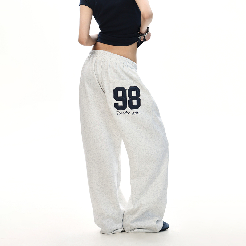 0123Start American Retro Sports Style Sweatpants for Men and Women, Loose Hip-Hop Street Dance Wide-Leg Casual Pants
