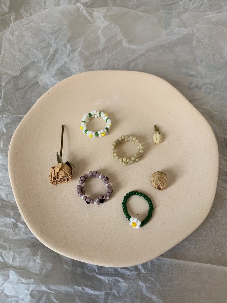 Nah mua 2 tặng 1 hoa ylyl nhỏ handmade dễ thương vui nhộn đính hạt hoa dại màu - Nhẫn nhẫn kim cương tự nhiên