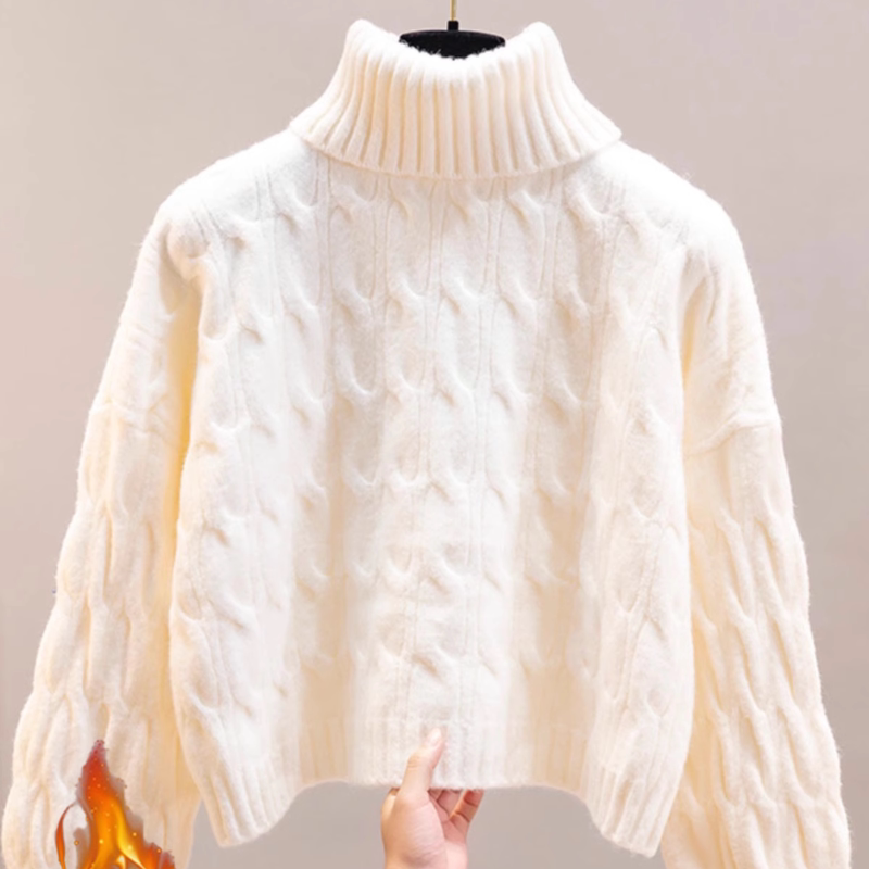 2026 New Autumn and Winter Turtleneck Sweater for Women, Retro Loose Fit, Suitable for Outerwear, Autumn and Winter Fleece-Lined Knit Base Layer, Thick